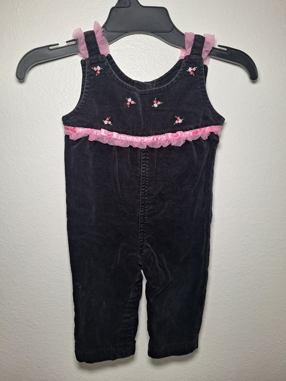 Vintage Sesame Street Black Corduroy Overalls with Pink Ruffle Trim